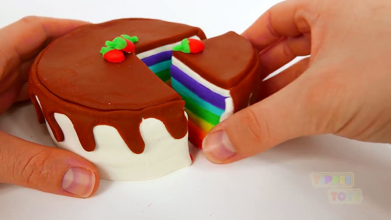 Play doh Cake How to make Play Doh Rainbow Cake Surprise Toys! DIY playdough desserts Food