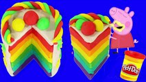 Play doh stop motion & Peppa pig play football - Make cake rainbow playdoh frozen toys