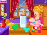 Cute little girl playing with Baby doll nursery station - baby bath time, diaper change, f