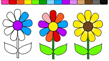 Learn Colors for Kids and Color Spring Flowers and Rainbow Coloring Pages