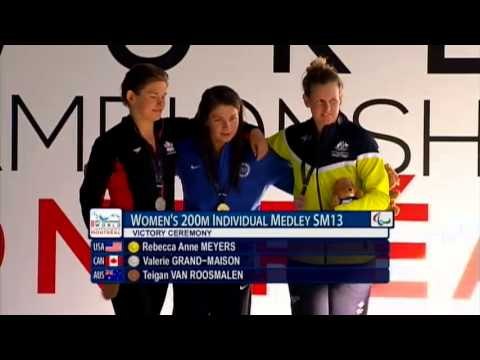 Swimming - women's 200m individual medley SM13 medal ceremony - 2013 IPC Swimming World Champs