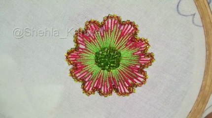 Bead work Kaaj stitch flower hand embroidery