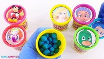 Learn Colors! Disney Princess Bubble Guppies PJ Masks Play-Doh Dippin Dots Surprise Tubs [