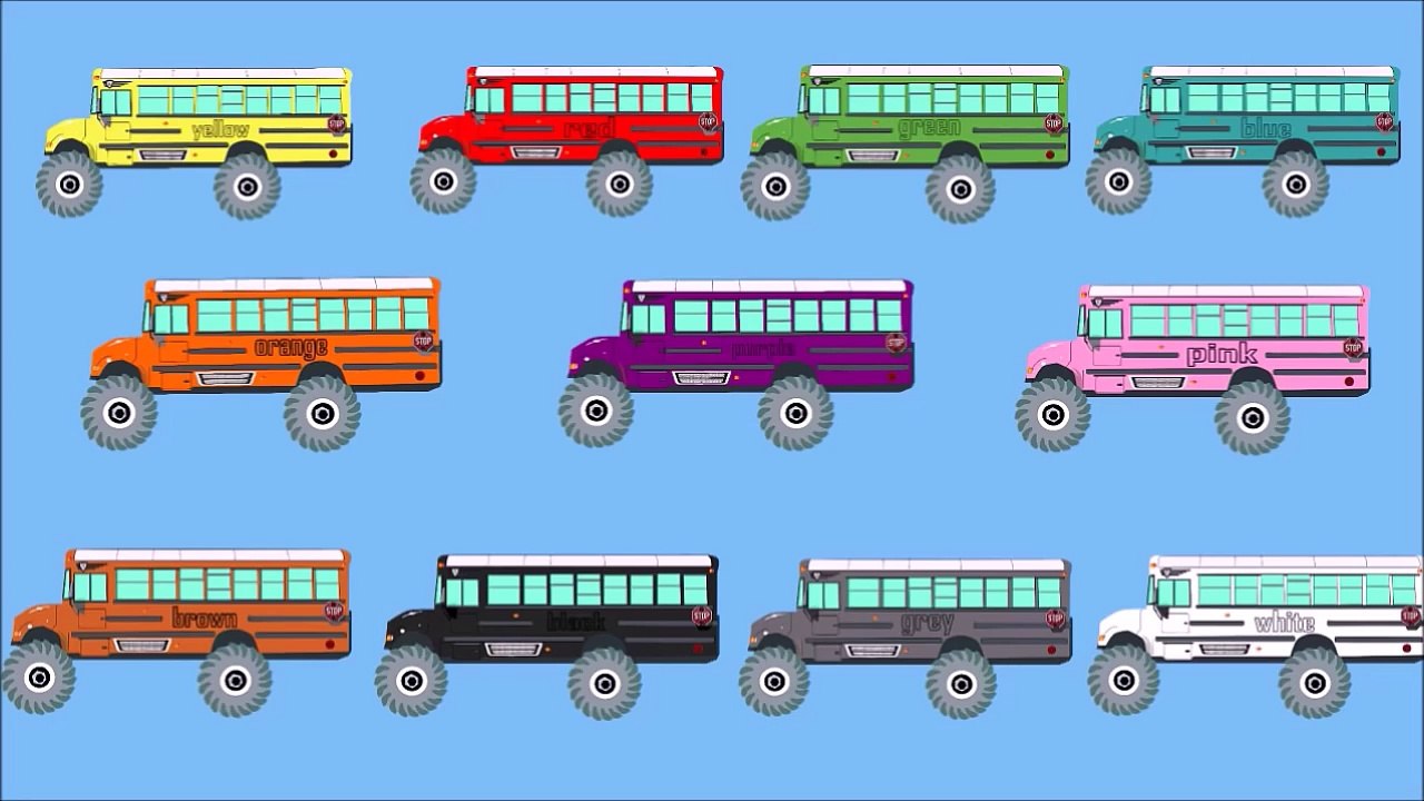 Monster Truck School Buses Teaching Colors & Crushing Eggs - Learning Basic Colours Video