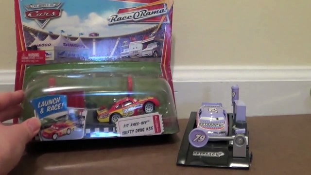Disney Cars Racers Pit Race-Off Car Launcher Shifty Drug #35 and Retread #79 Launch and Ra
