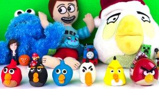 GIANT ANGRY BIRDS Surprise Eggs Play Doh - Red Chuck Bomb with Many Toys & Dolls Inside