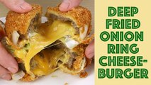 Deep fried onion ring burger guac sandwich