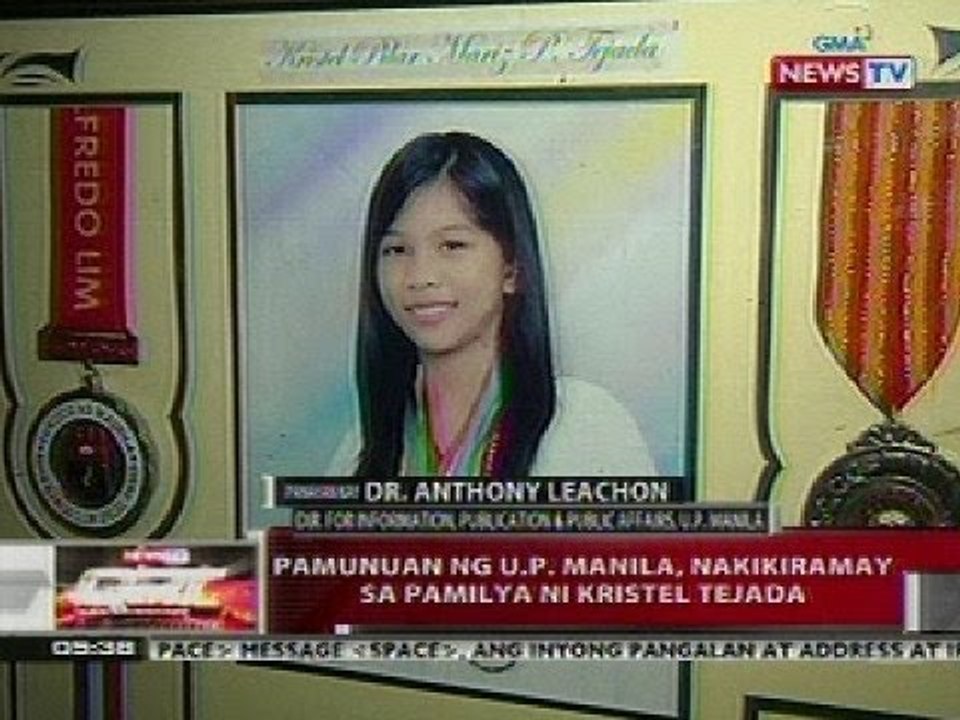 QRT: Pamunuan ng UP Manila, nakikiramay sa pamilya ni Kristel Tejada