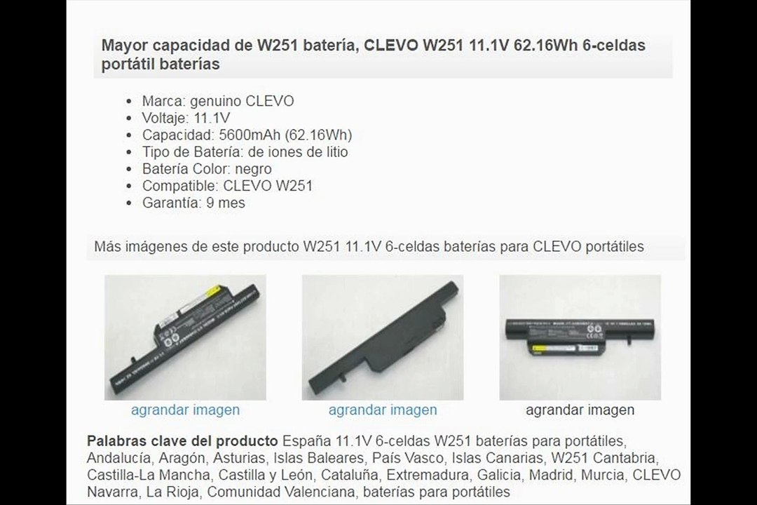 11.1V 62.16Wh 6-celdas C4500BAT-6 baterías for CLEVO W251HQ portátiles