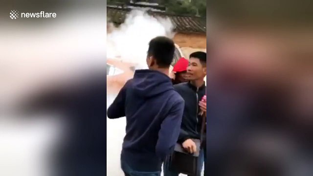 Bridesmaid sprayed with fire extinguisher on wedding day