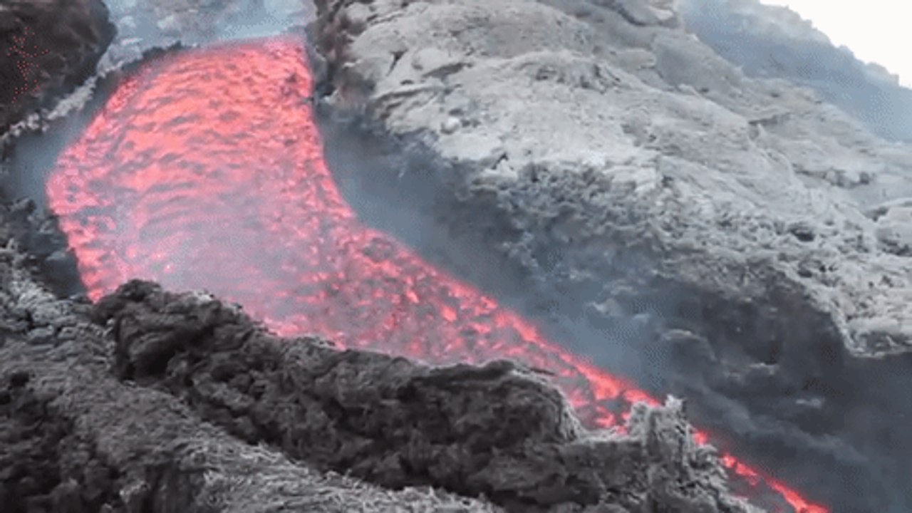 Glowing River of Lava Emerges From Mount Etna