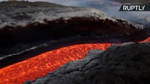 Red Hot Lava Oozes from Mount Etna as Volcano Continues to Erupt