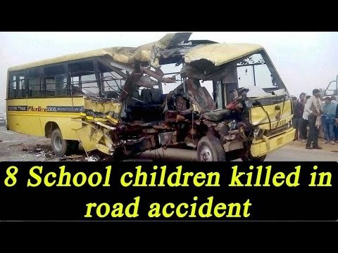 Etah road accident: School bus collides with truck, 8 children dead, 40 injured | Oneindia News