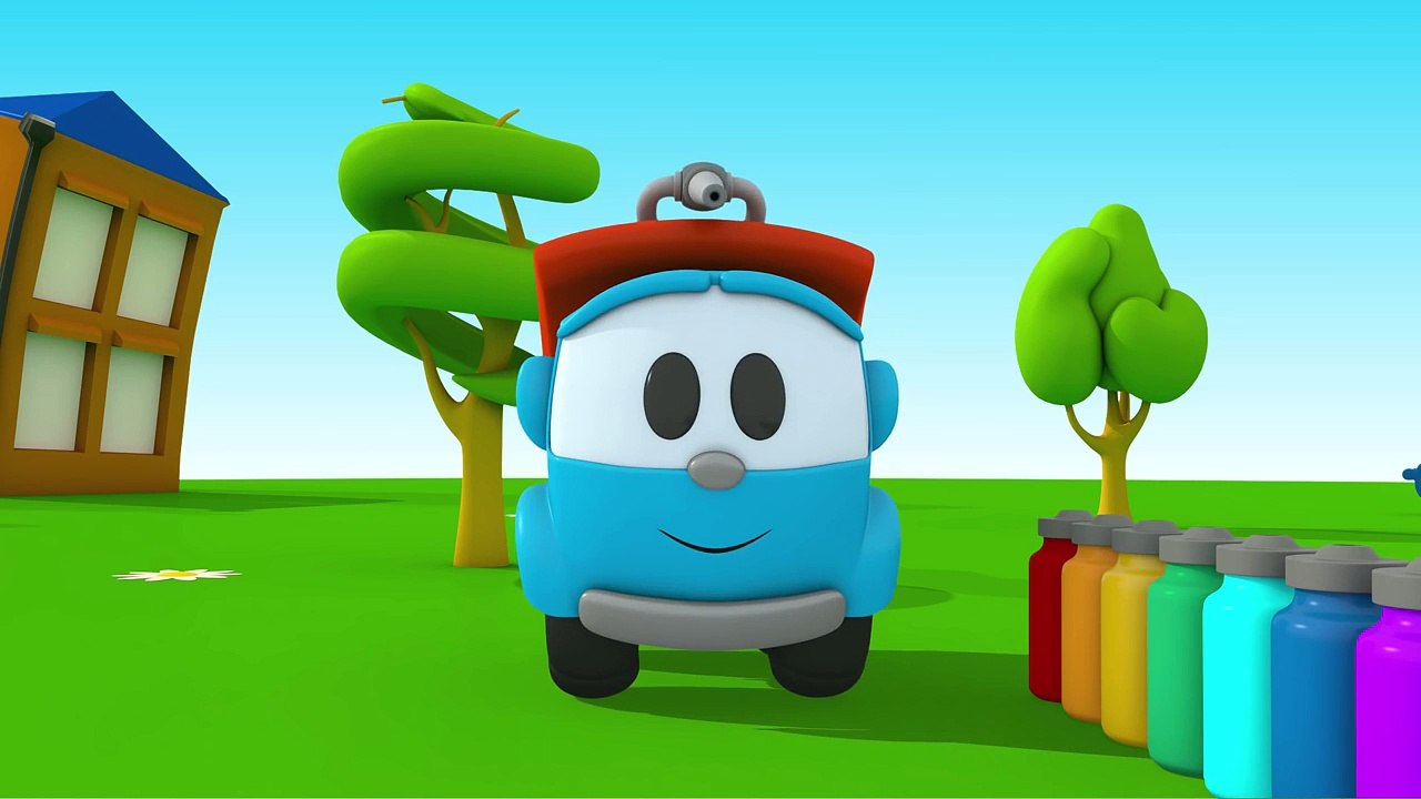 Léo le camion benne curieux repeint le chariot élévateur - apprendre les couleurs pour enfants