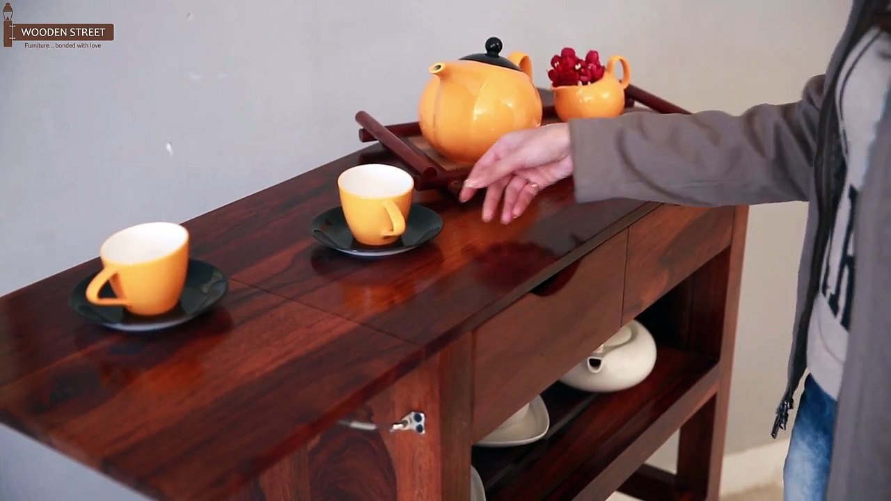 Kitchen Trolley - Buy Sonic Kitchen Trolley Online in Honey Finish @ Wooden Street