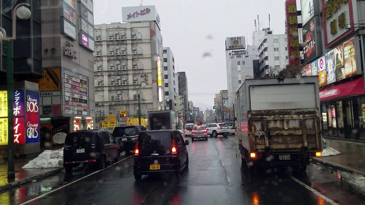 japan hokkaido sapporo drive susukino japan`s leading busy streets