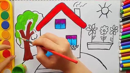 Drawing House for Learning Colors and Coloring Pages a Dog for Kids