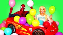 Frozen Elsa & Spiderman BALLOON SURPRISE Disney Car Toys! w- Pink Spidergirl Maleficent Joker -)