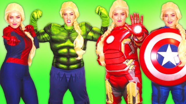 Frozen Elsa Turns into SUPERHEROES w- Spiderman Joker Bad Baby Maleficent Pink Spidergirl Poison Ivy