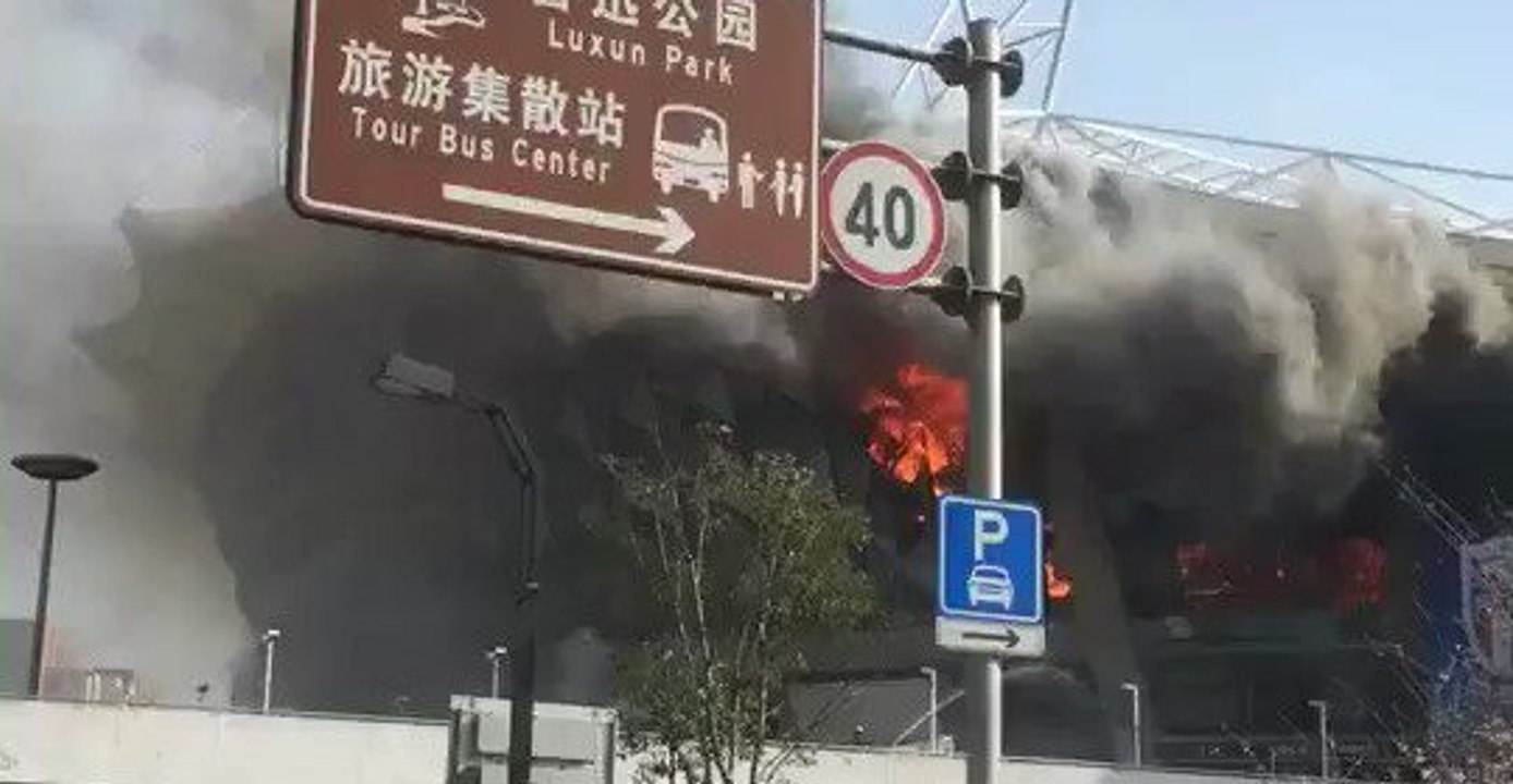 Blazing Fire Damages Shanghai's Hongkou Soccer Stadium