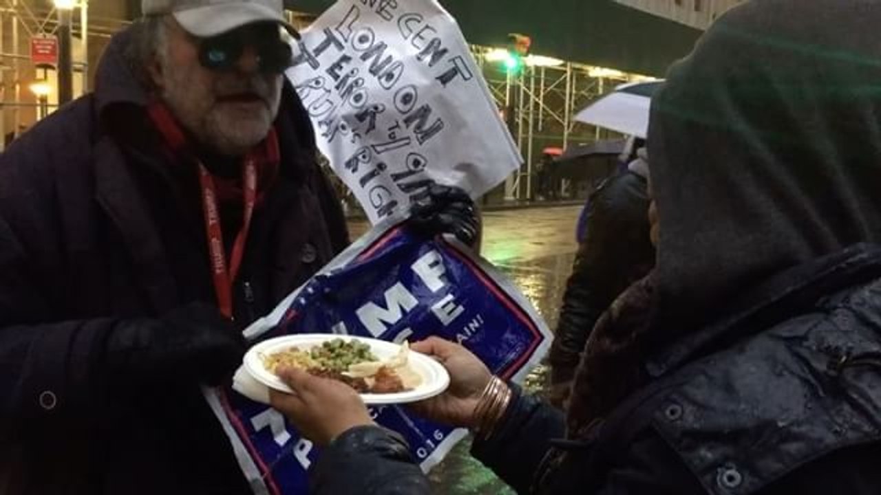 Trump Supporter Refuses Food from NYC Protesters, Calls Them Racists