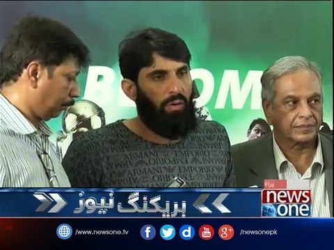 Misbah-ul-Haq talks to media over ICC Champions Troph ceremony