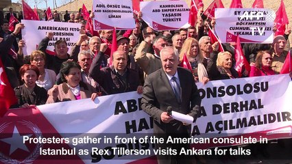 Crowd protests at US consulate as Tillerson visits Turkey