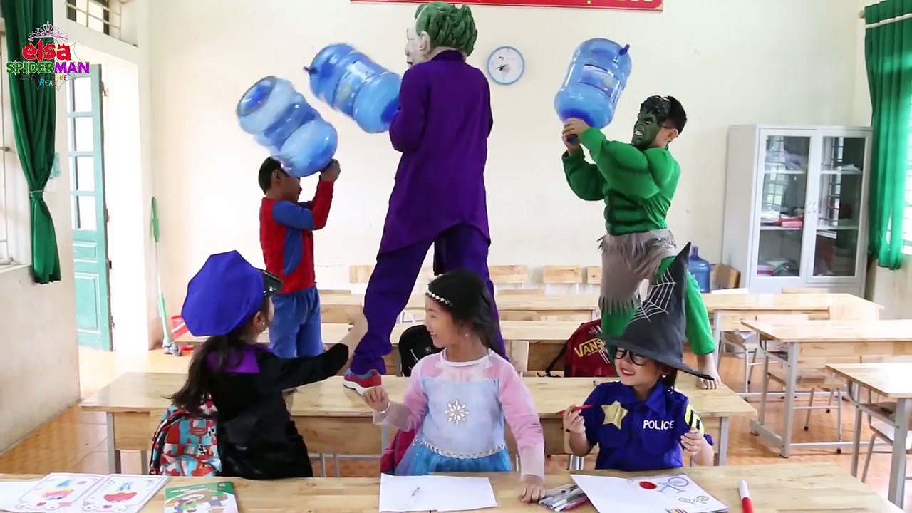 Frozen Elsa & Spiderman AT SCHOOL Learn Number! Prank Joker Maleficent Teacher! Superhero fun-P1GhVXgPz2g