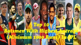 Top 10 batsmen with highest average (minimum 1000 runs) in IPL
