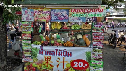 Pet goat gets a treat as it accompanies its owner to work