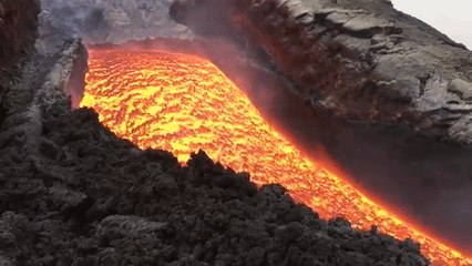 River of Lava Emerges From Etna Crater