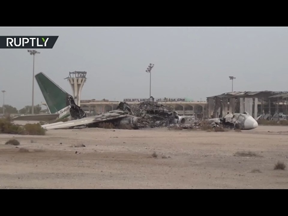 Aftermath of Saudi-led coalition's helicopter strike on Yemeni troops in Aden Intl Airport