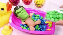 Superhero Hulk Baby Doll Bath Time M&Ms Chocolate Shower With Nursery Rhymes Finger Family Song-T_PrvyHiPzE