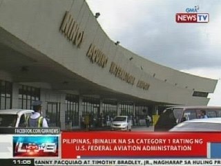 NTVL: PHL, ibinalik na sa category 1 rating ng U.S. Federal Aviation Administration