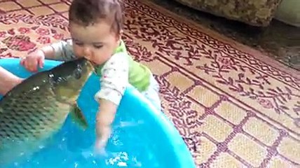 Litle boy fun with firsh