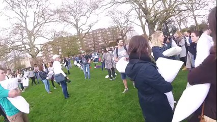 Feathers fly at World Pillow Fight Day event in London