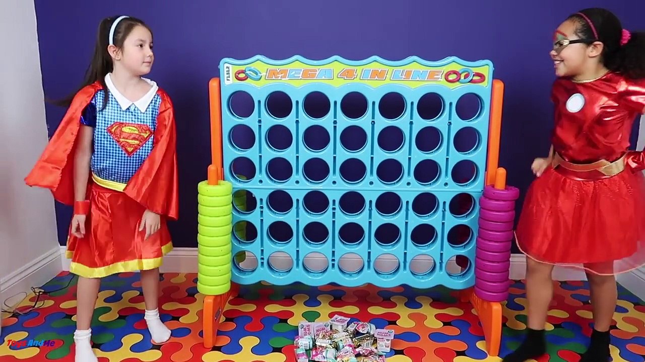 Superhero Kids! Supergirl vs Iron Girl  Giant Connect 4 Toy Challenge - Shopkins Num Noms Gross Toys-8nVx56OYCIQ