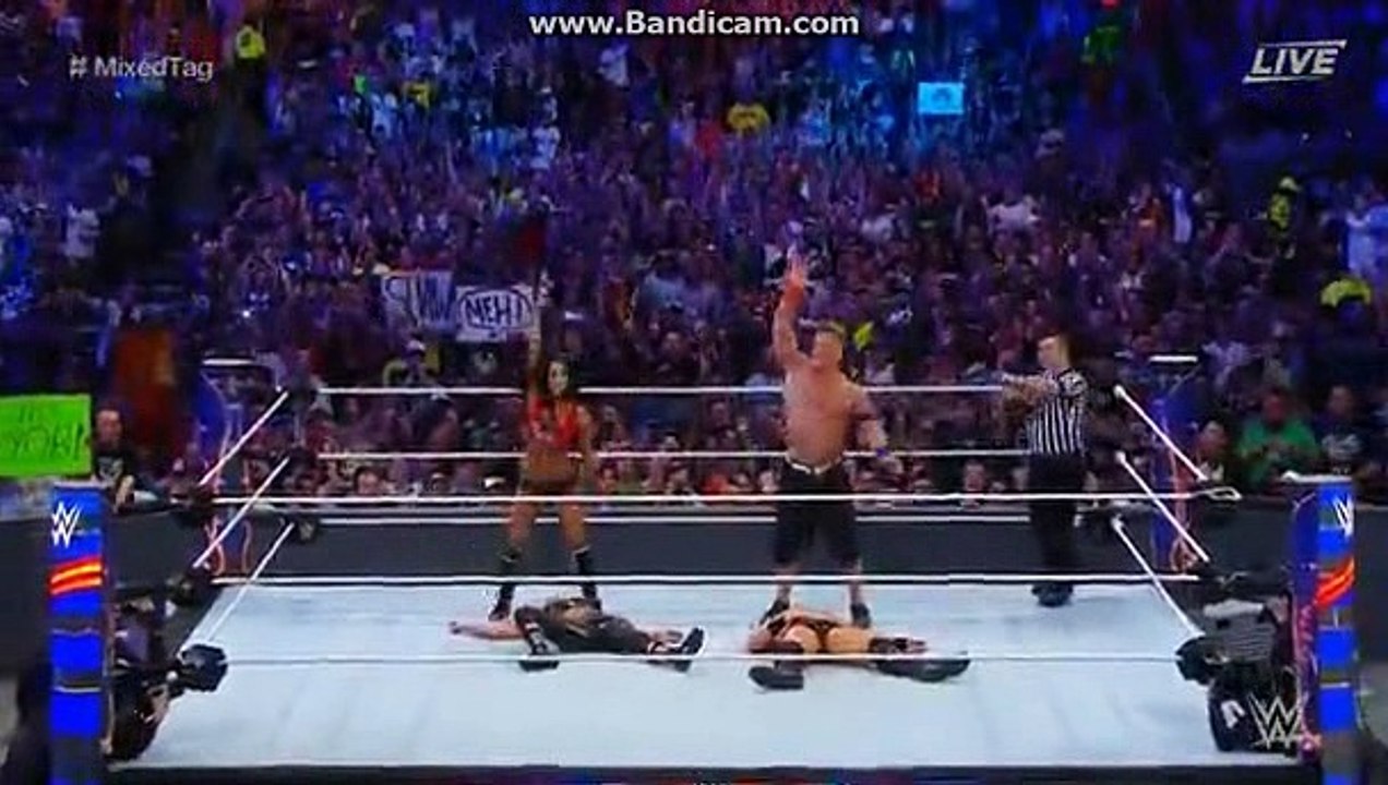 John Cena and Nikki Bella double Five knuckle shufle and wins