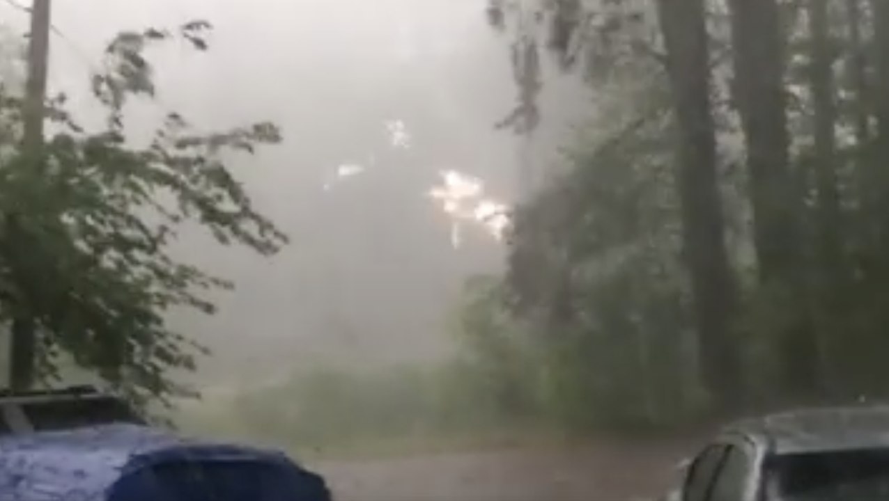 Storm Drops Tree Limb on Power Lines