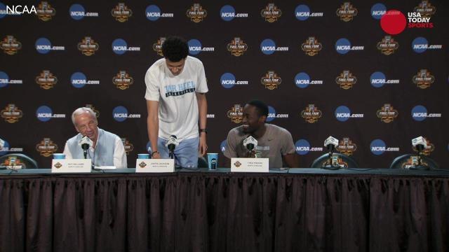 North Carolina's Theo Pinson crashes coach Roy Williams' presser