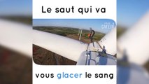 Du base-jump depuis une éolienne