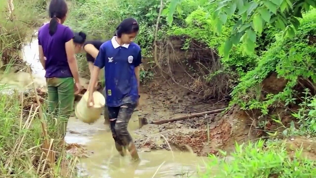 Amazing ! Beautiful Girl Fishing-fishing harvest surprise-Cambodia traditional fishing {part 233} - dailymotion