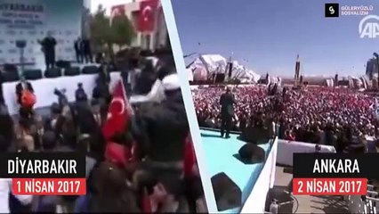 Erdoğan'ın Bir Gün Arayla Referandum Konuşması Dİyarbakır ve Ankara