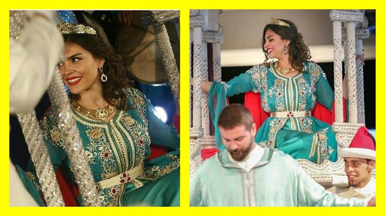 منار بطلة مسلسل سامحيني فوق العمارية في حفل زفافها بمازاكان