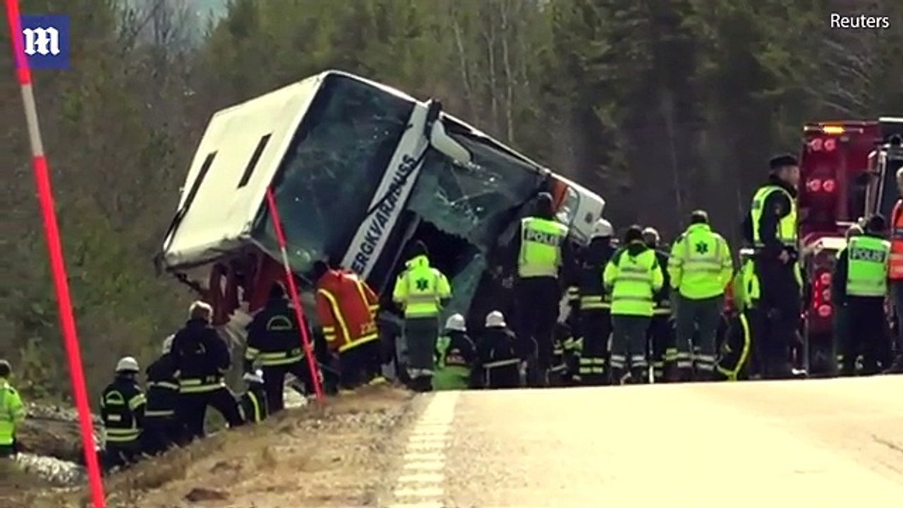 Three killed as a bus carrying 50 school flips in Sweden _ Daily Mail Online