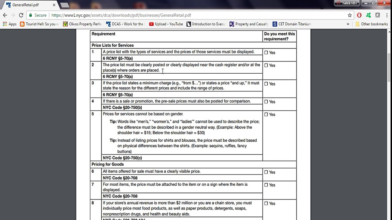 NYC DCA GENERAL CHECKLIST
