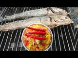 BBQ Fish With Green Mango Salad - How To Make Mango Salad In Cambodia - Grilled Fish Recipes