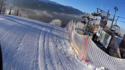 First skier on a slope Mosorny Groń I 2017 Zawoja