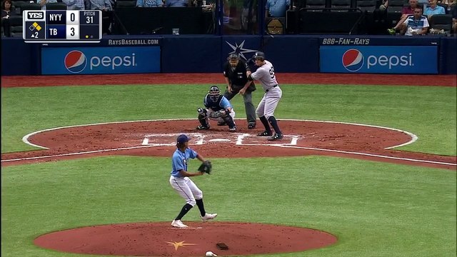 2017 Yankees (4.02.17) Aaron Judge hits a double to left field, scoring Starlin Castro to put the Yankees vs Rays