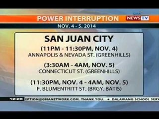 BT: Power interruption schedule sa San Juan City, alamin
